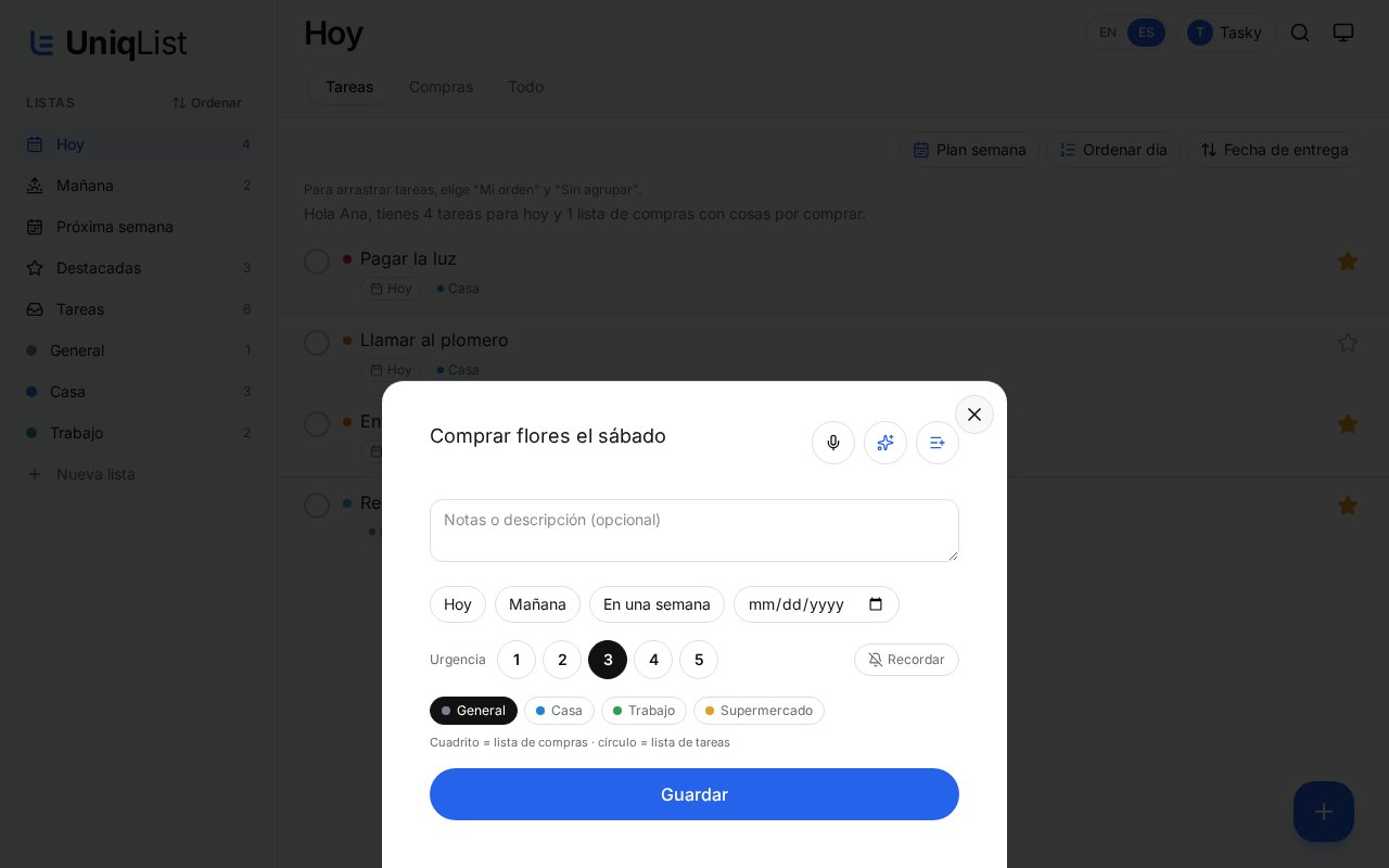 Añadir con fecha, urgencia o con tu voz