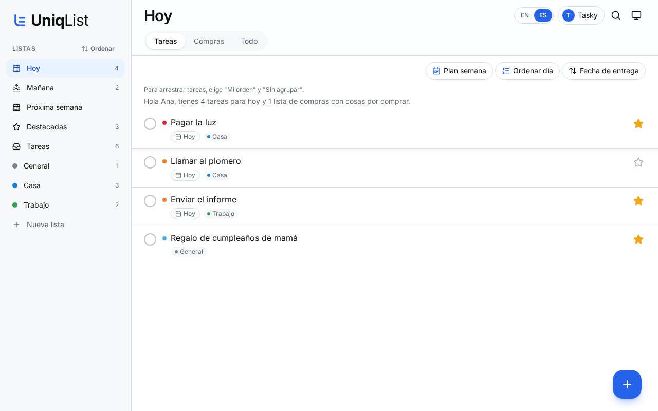 Crear una lista y añadir tareas