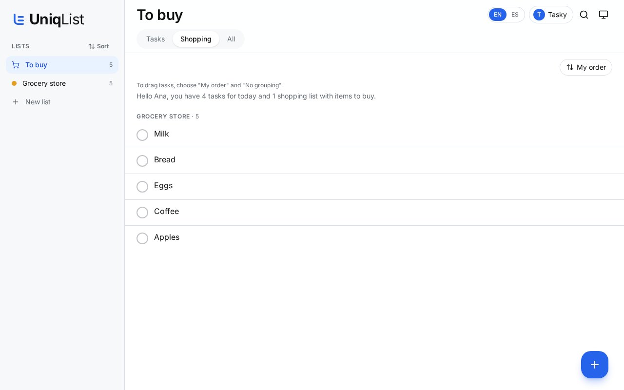 Shopping lists
