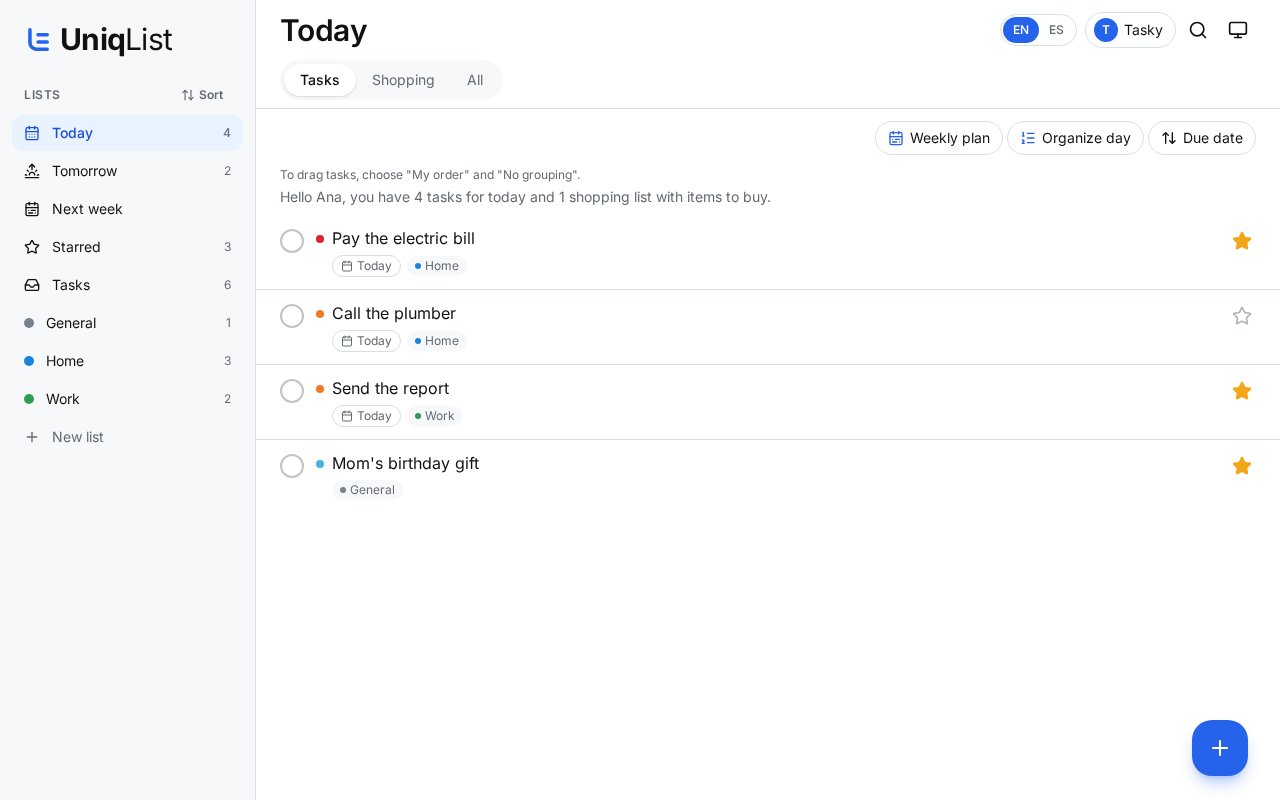 Create a list and add tasks